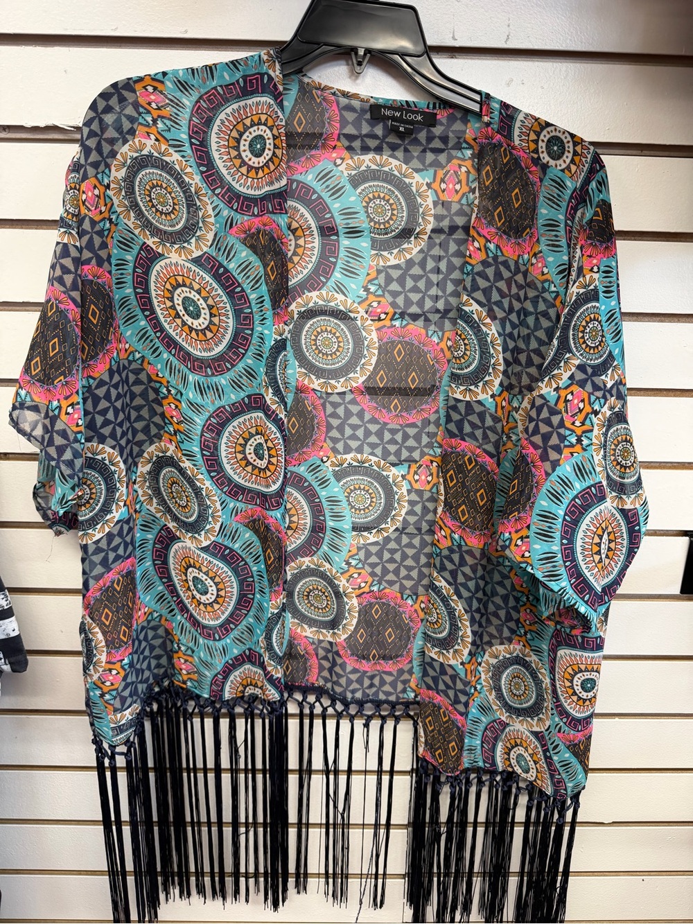 New Look Boho Medallion Fringe Kimono Cardigan XL Festival Cover Up